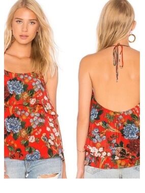 Alice + Olivia Red Floral Halter Cami